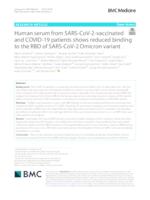 Human serum from SARS-CoV-2-vaccinated and COVID-19 patients shows reduced binding to the RBD of SARS-CoV-2 Omicron variant